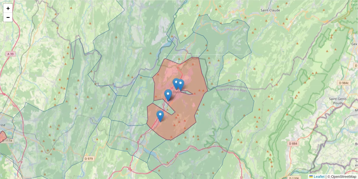 Carte de la zone du code postal  et des codes postaux voisins en France
