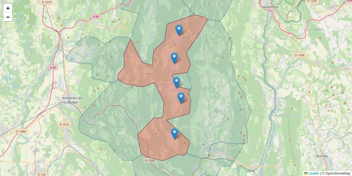 Carte de la zone du code postal  et des codes postaux voisins en France