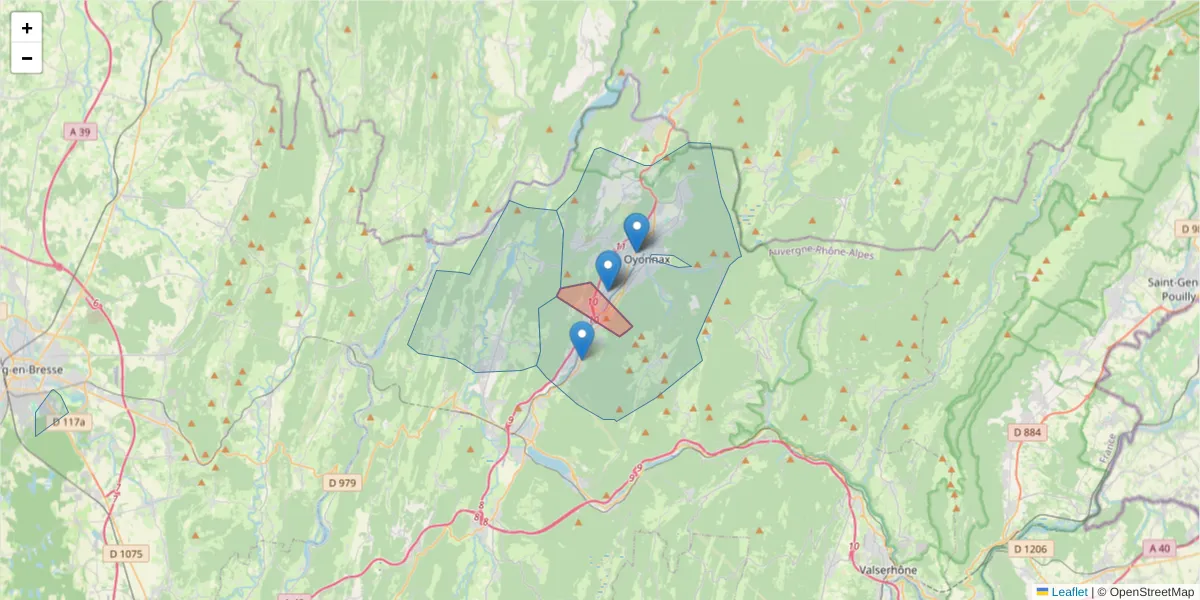 Carte de la zone du code postal  et des codes postaux voisins en France