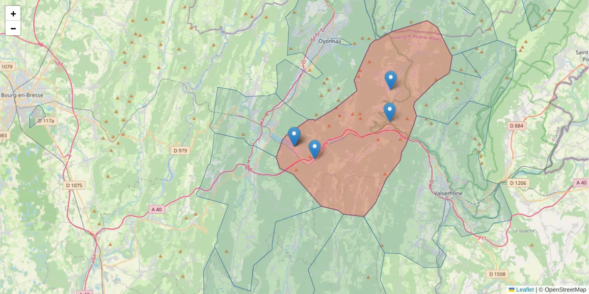 Carte de la zone du code postal  et des codes postaux voisins en France