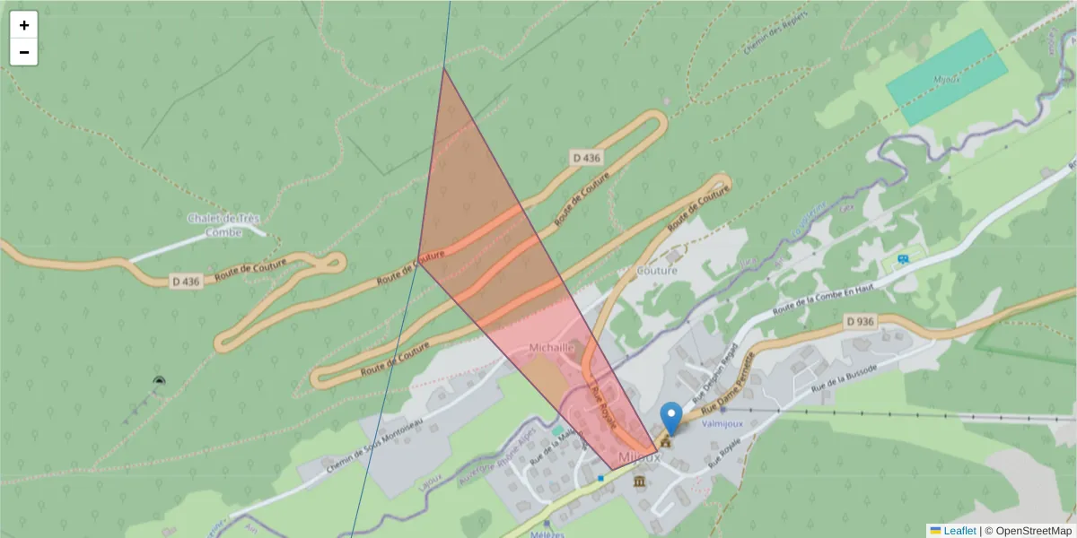 Carte de la zone du code postal  et des codes postaux voisins en France