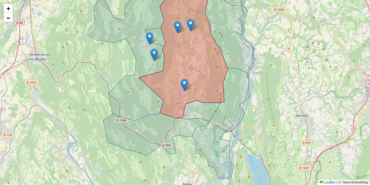 Carte de la zone du code postal  et des codes postaux voisins en France