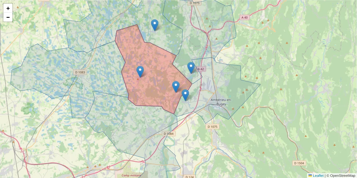 Carte de la zone du code postal  et des codes postaux voisins en France