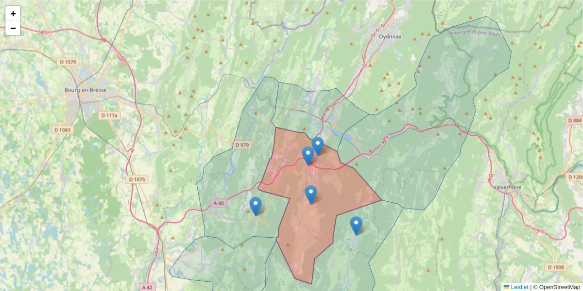 Carte de la zone du code postal  et des codes postaux voisins en France