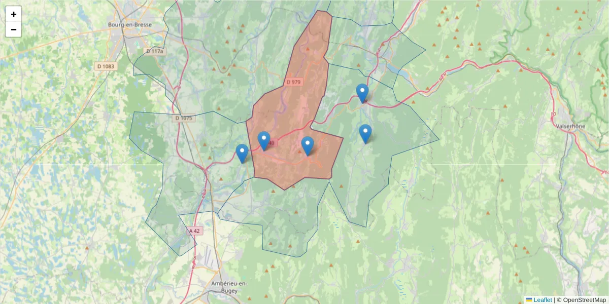 Carte de la zone du code postal  et des codes postaux voisins en France