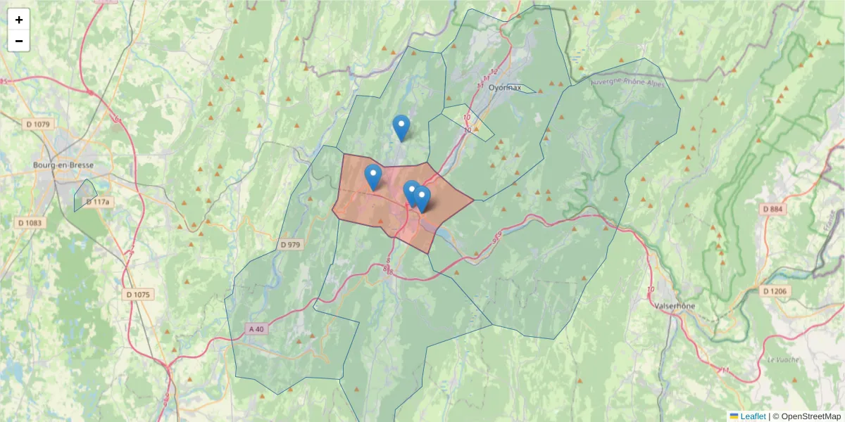 Carte de la zone du code postal  et des codes postaux voisins en France