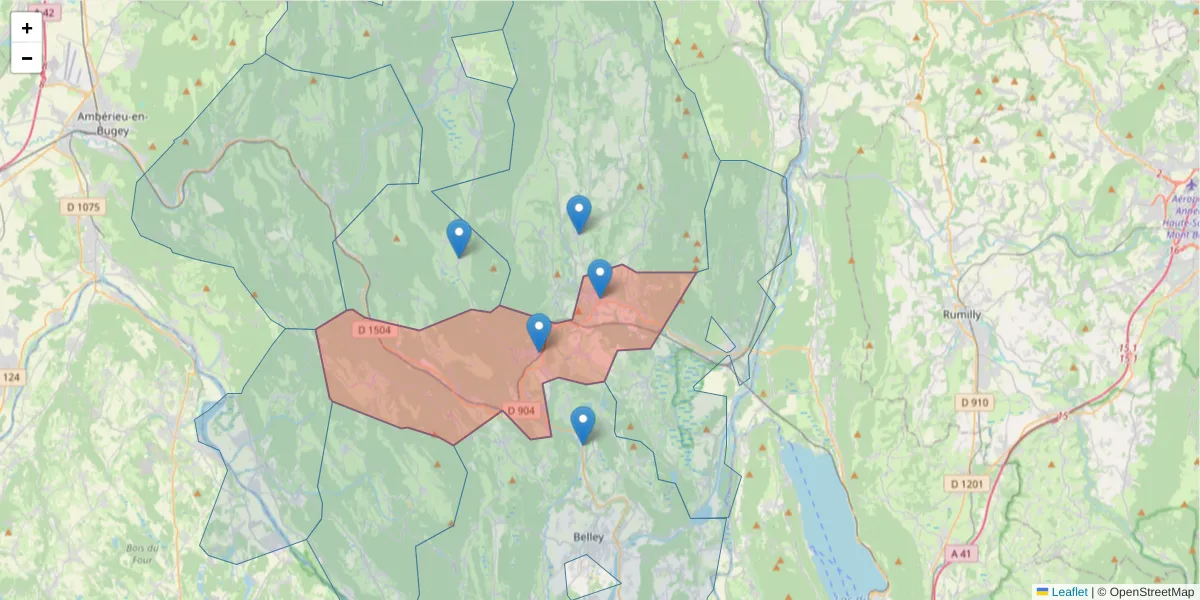 Carte de la zone du code postal  et des codes postaux voisins en France