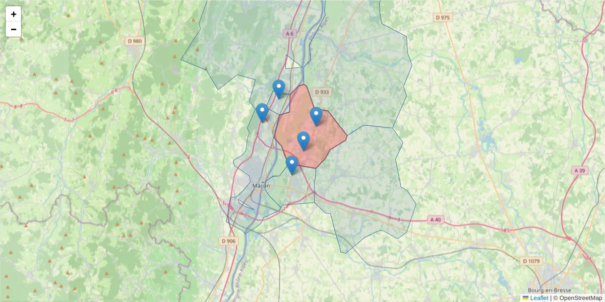 Carte de la zone du code postal  et des codes postaux voisins en France