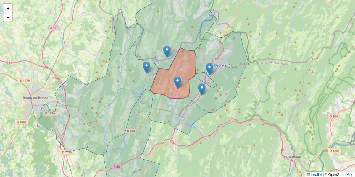 Carte de la zone du code postal  et des codes postaux voisins en France