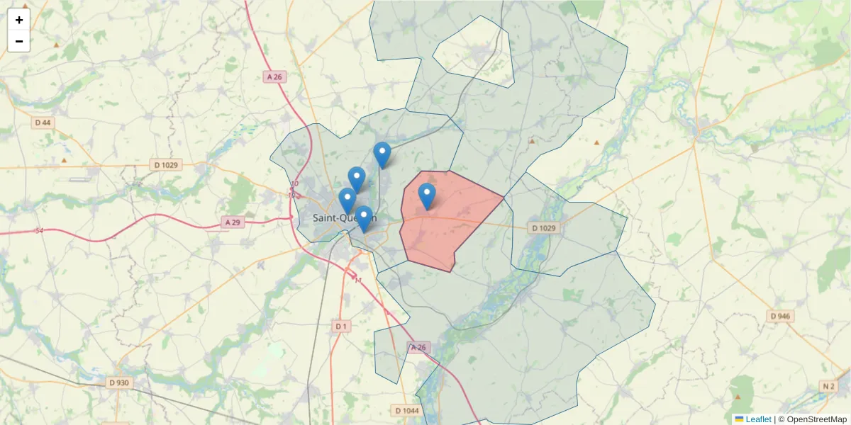 Carte de la zone du code postal  et des codes postaux voisins en France