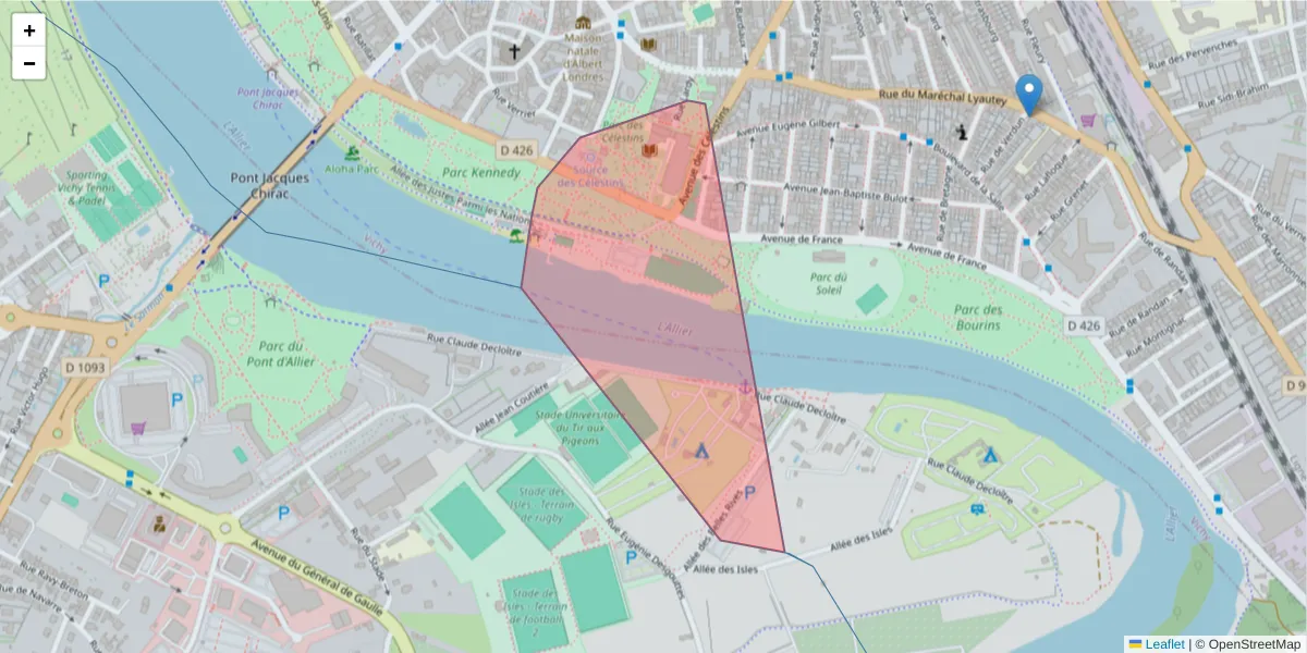 Carte de la zone du code postal  et des codes postaux voisins en France