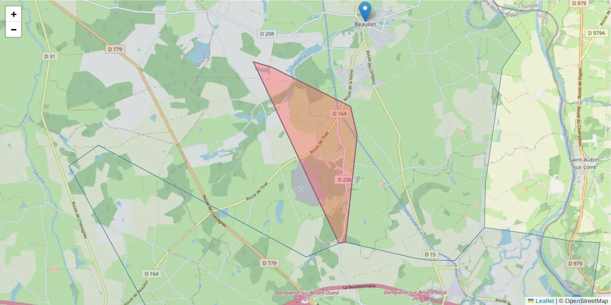 Carte de la zone du code postal  et des codes postaux voisins en France