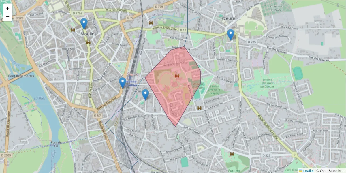 Carte de la zone du code postal  et des codes postaux voisins en France