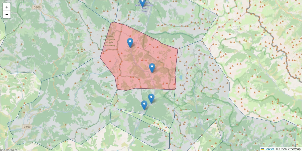 Carte de la zone du code postal  et des codes postaux voisins en France