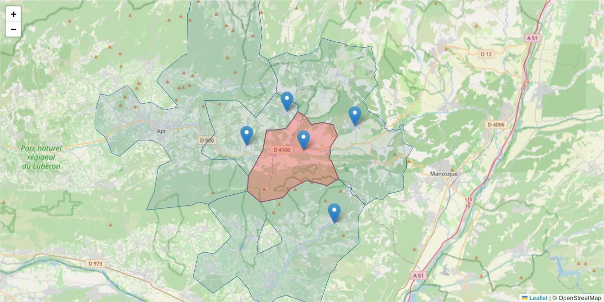 Carte de la zone du code postal  et des codes postaux voisins en France