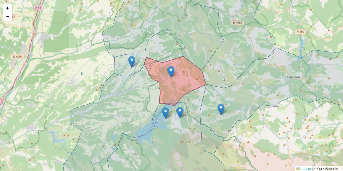 Carte de la zone du code postal  et des codes postaux voisins en France