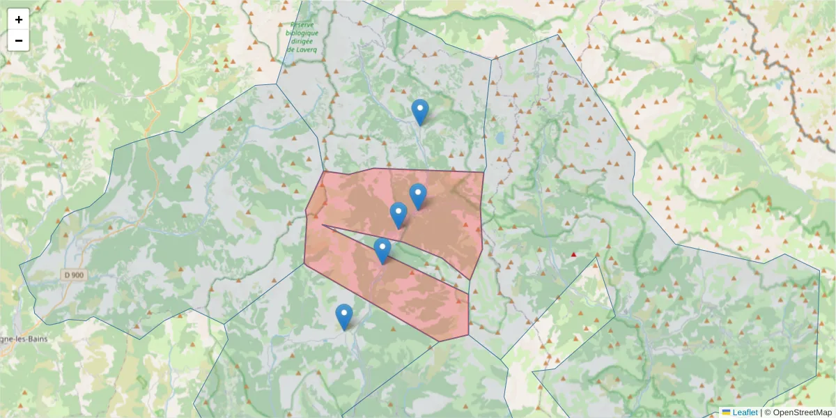 Carte de la zone du code postal  et des codes postaux voisins en France
