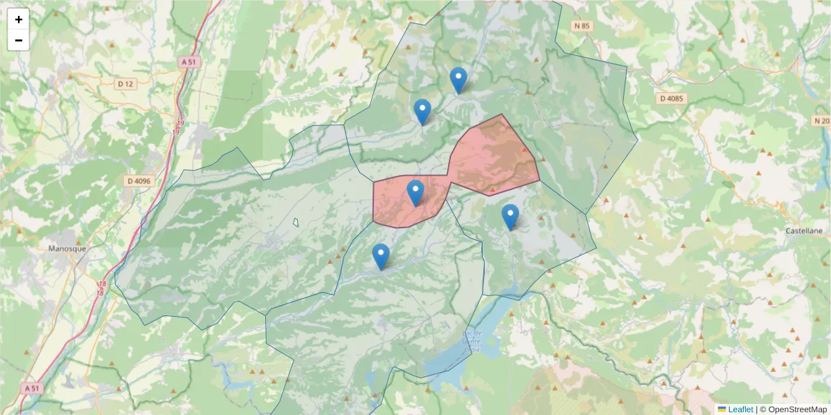 Carte de la zone du code postal  et des codes postaux voisins en France