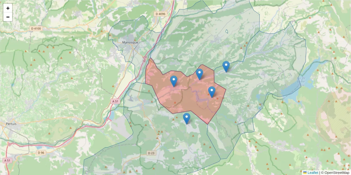 Carte de la zone du code postal  et des codes postaux voisins en France