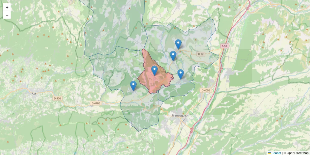 Carte de la zone du code postal  et des codes postaux voisins en France