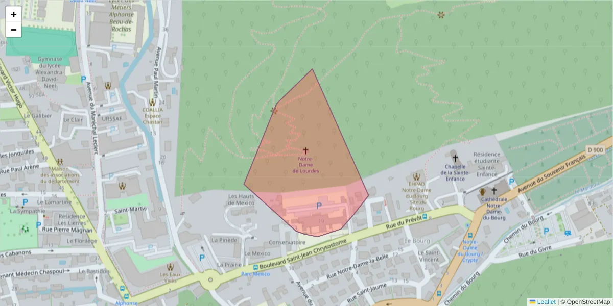 Carte de la zone du code postal  et des codes postaux voisins en France