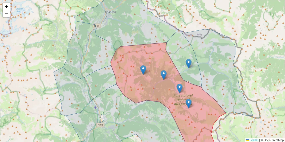 Carte de la zone du code postal  et des codes postaux voisins en France