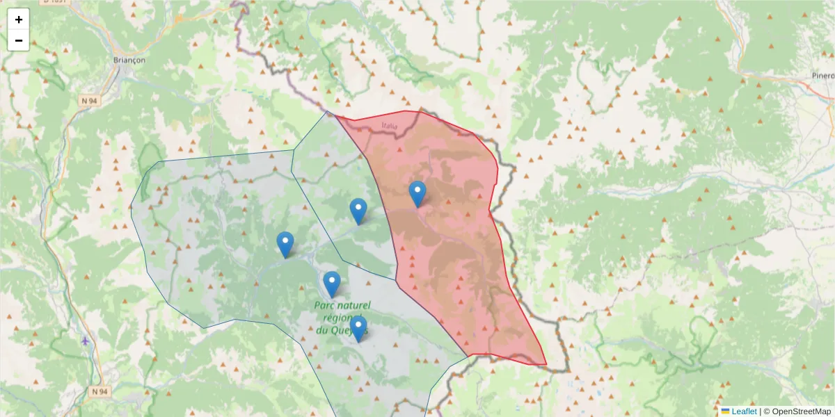 Carte de la zone du code postal  et des codes postaux voisins en France