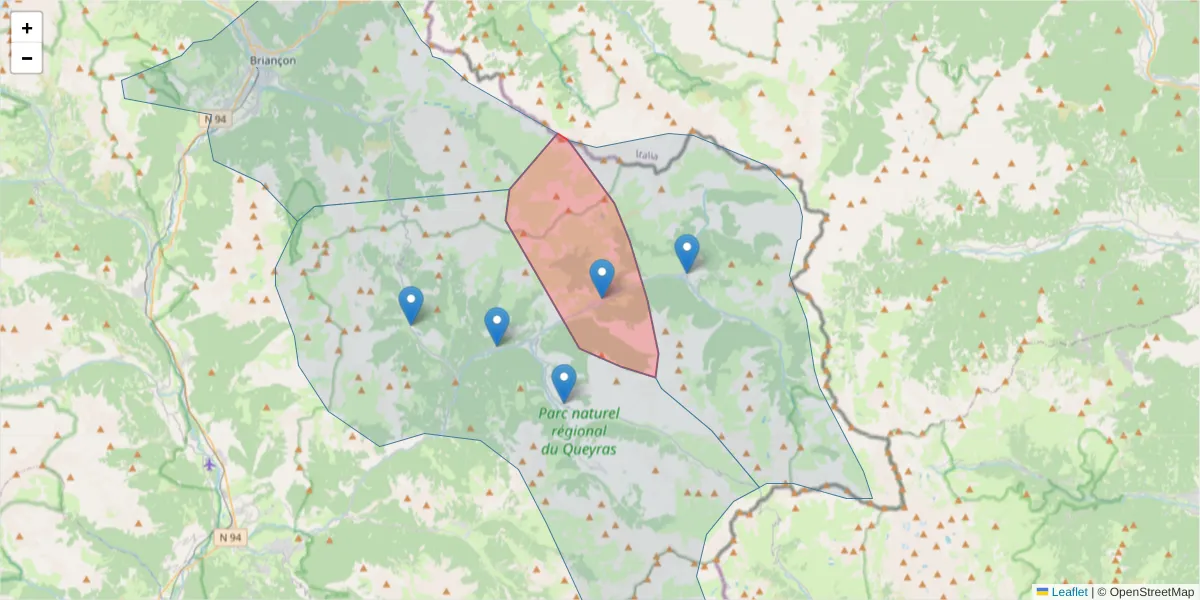 Carte de la zone du code postal  et des codes postaux voisins en France
