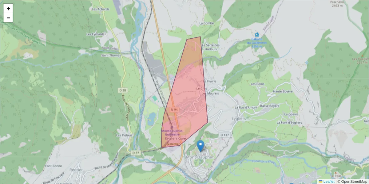 Carte de la zone du code postal  et des codes postaux voisins en France