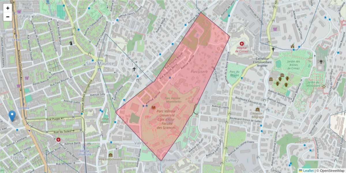 Carte de la zone du code postal  et des codes postaux voisins en France
