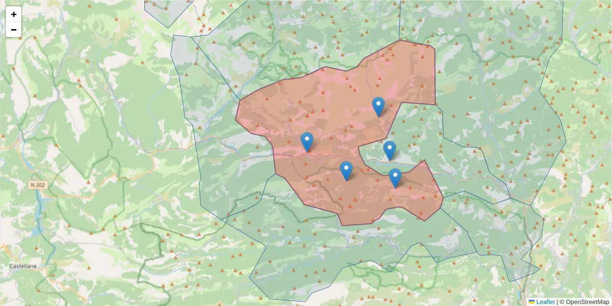 Carte de la zone du code postal  et des codes postaux voisins en France
