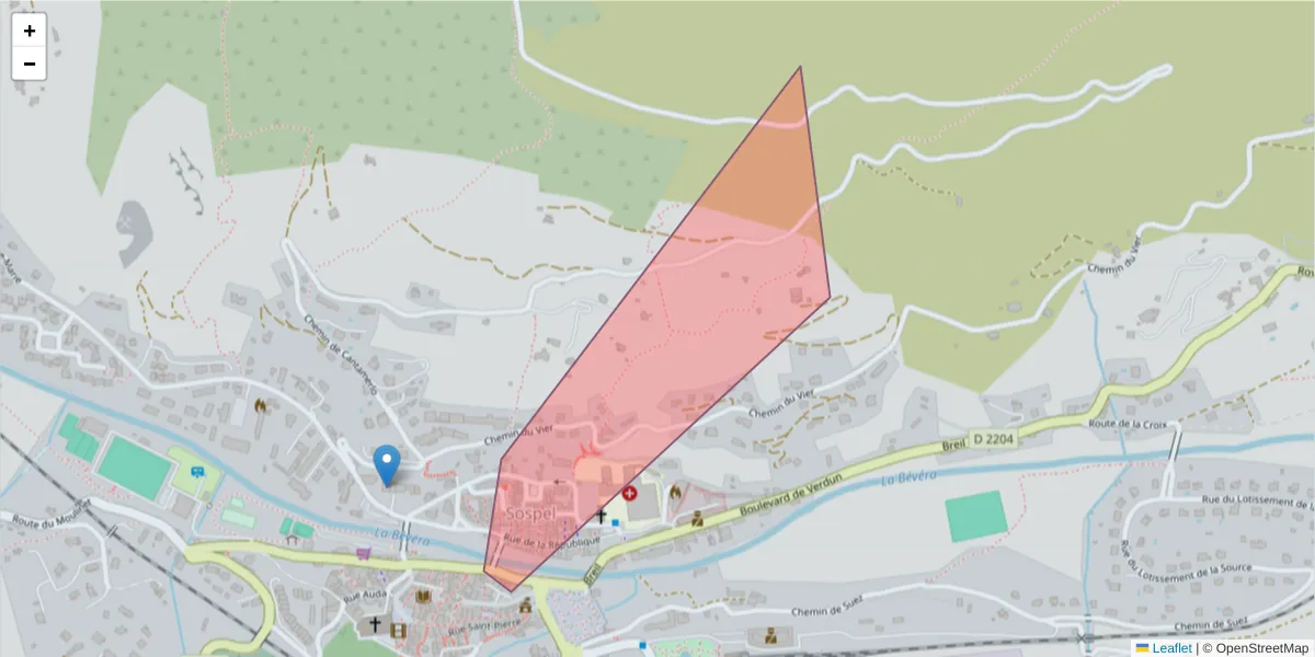 Carte de la zone du code postal  et des codes postaux voisins en France