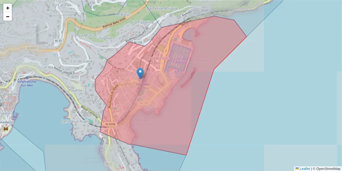 Carte de la zone du code postal  et des codes postaux voisins en France