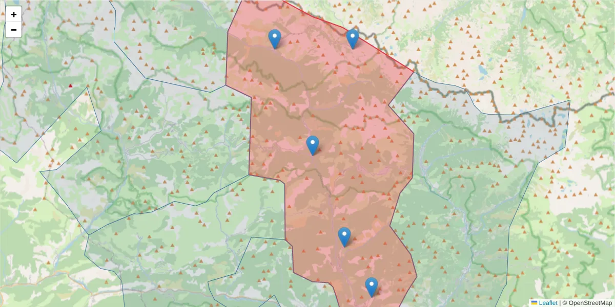 Carte de la zone du code postal  et des codes postaux voisins en France