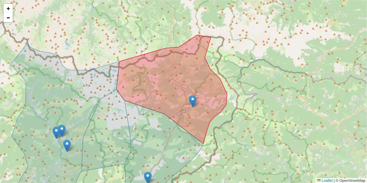 Carte de la zone du code postal  et des codes postaux voisins en France