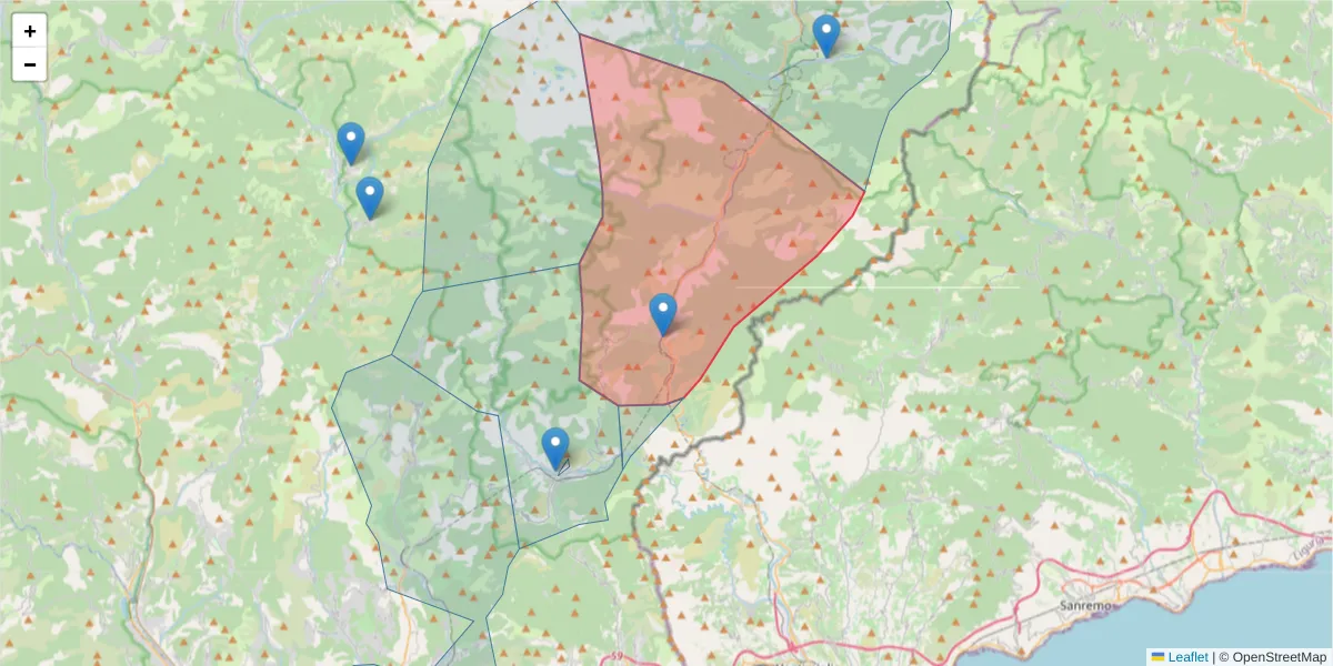 Carte de la zone du code postal  et des codes postaux voisins en France