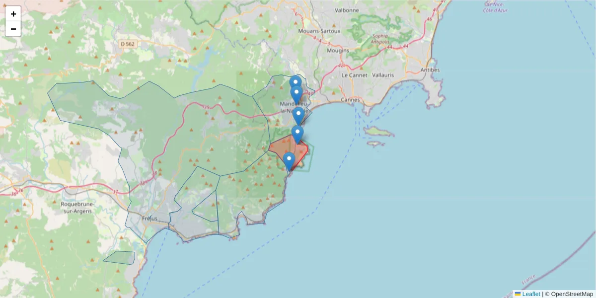 Carte de la zone du code postal  et des codes postaux voisins en France