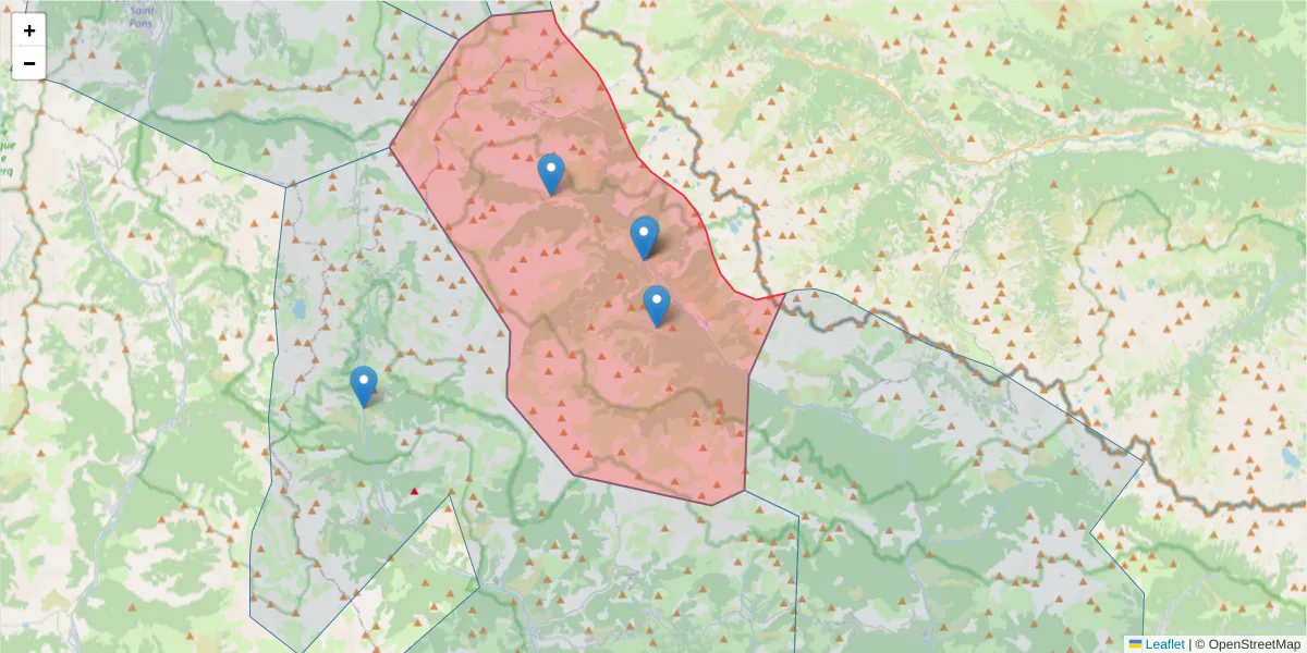 Carte de la zone du code postal  et des codes postaux voisins en France