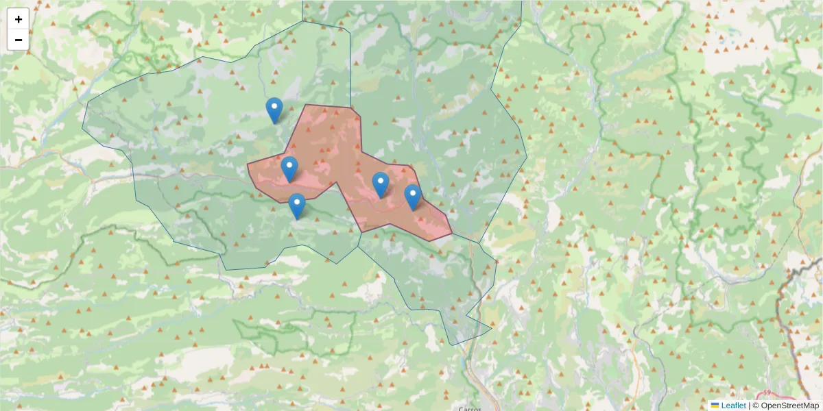 Carte de la zone du code postal  et des codes postaux voisins en France