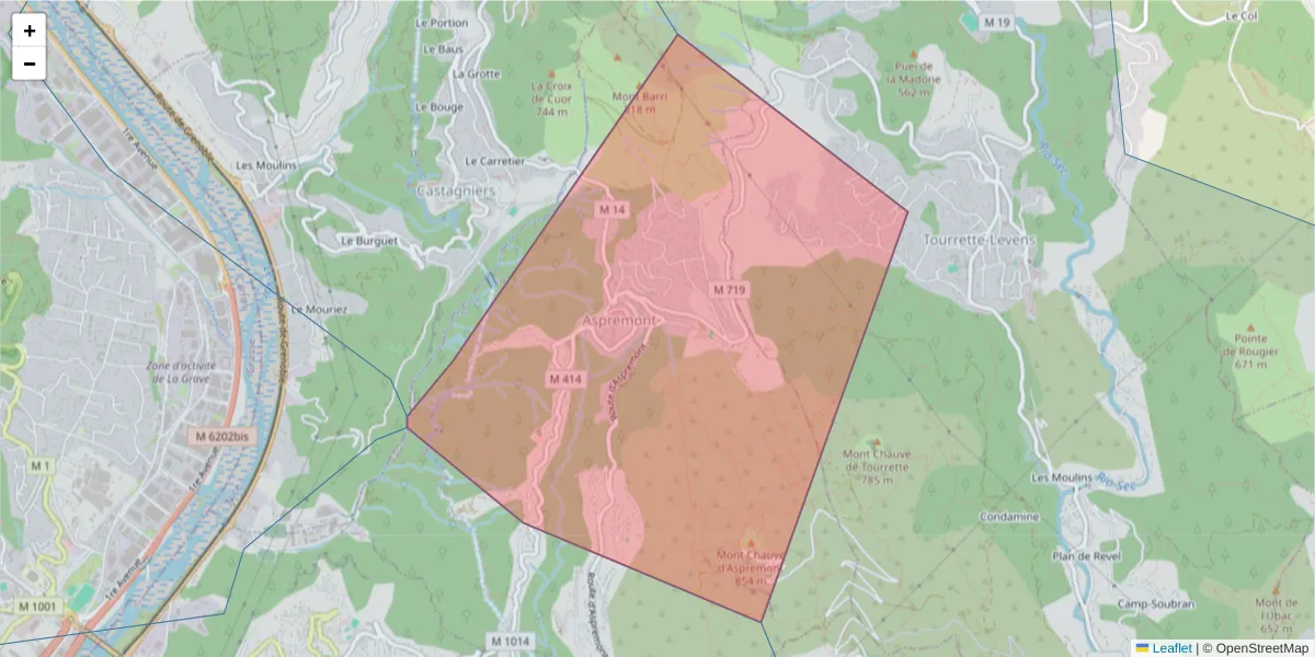 Carte de la zone du code postal  et des codes postaux voisins en France