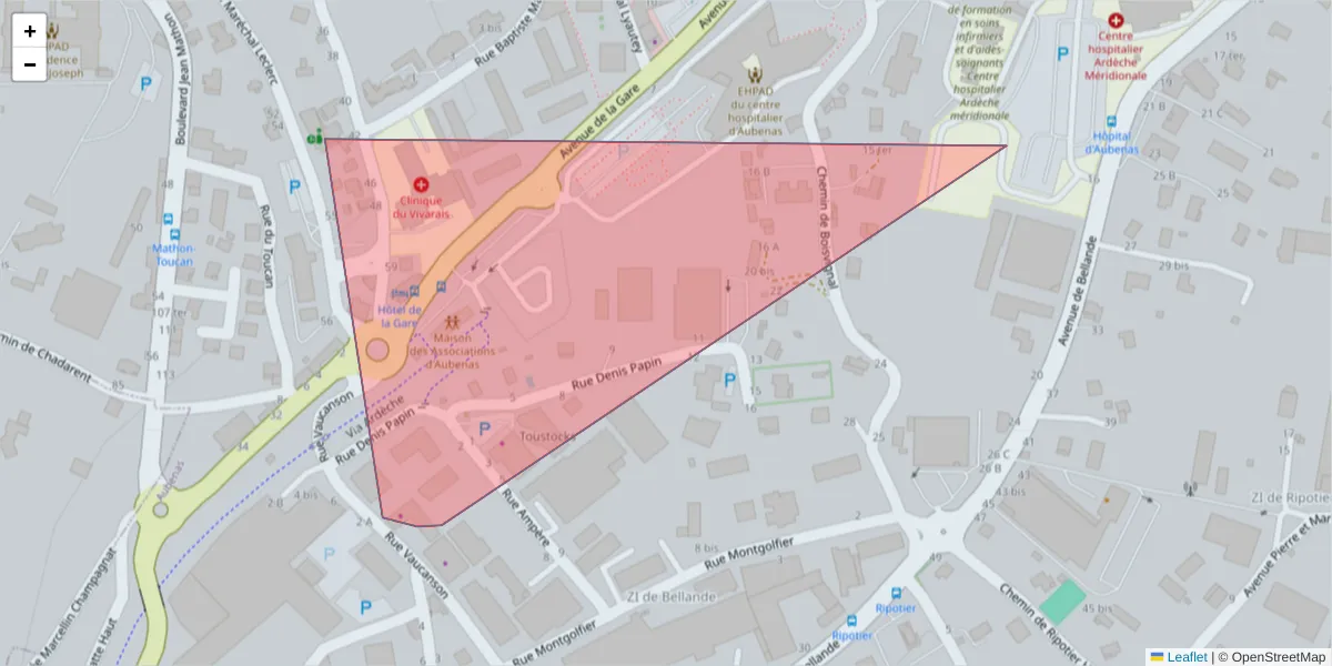 Carte de la zone du code postal  et des codes postaux voisins en France