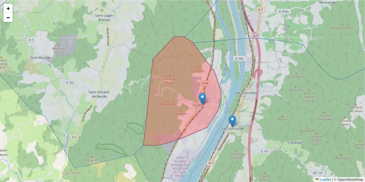 Carte de la zone du code postal  et des codes postaux voisins en France