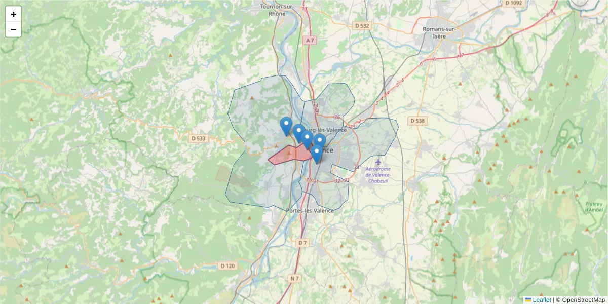 Carte de la zone du code postal  et des codes postaux voisins en France