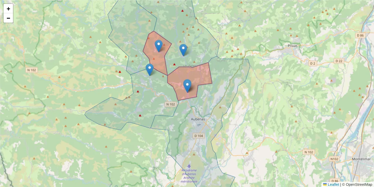 Carte de la zone du code postal  et des codes postaux voisins en France