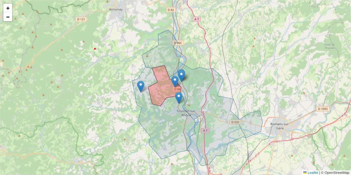 Carte de la zone du code postal  et des codes postaux voisins en France