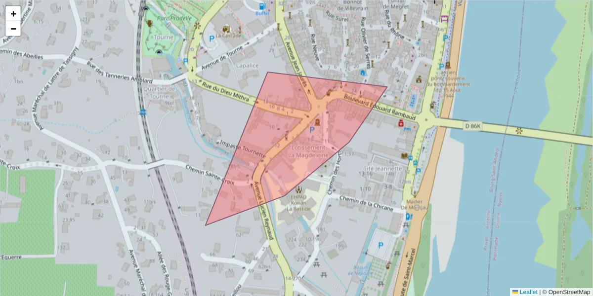 Carte de la zone du code postal  et des codes postaux voisins en France