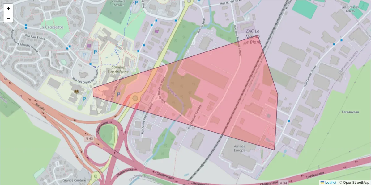 Carte de la zone du code postal  et des codes postaux voisins en France