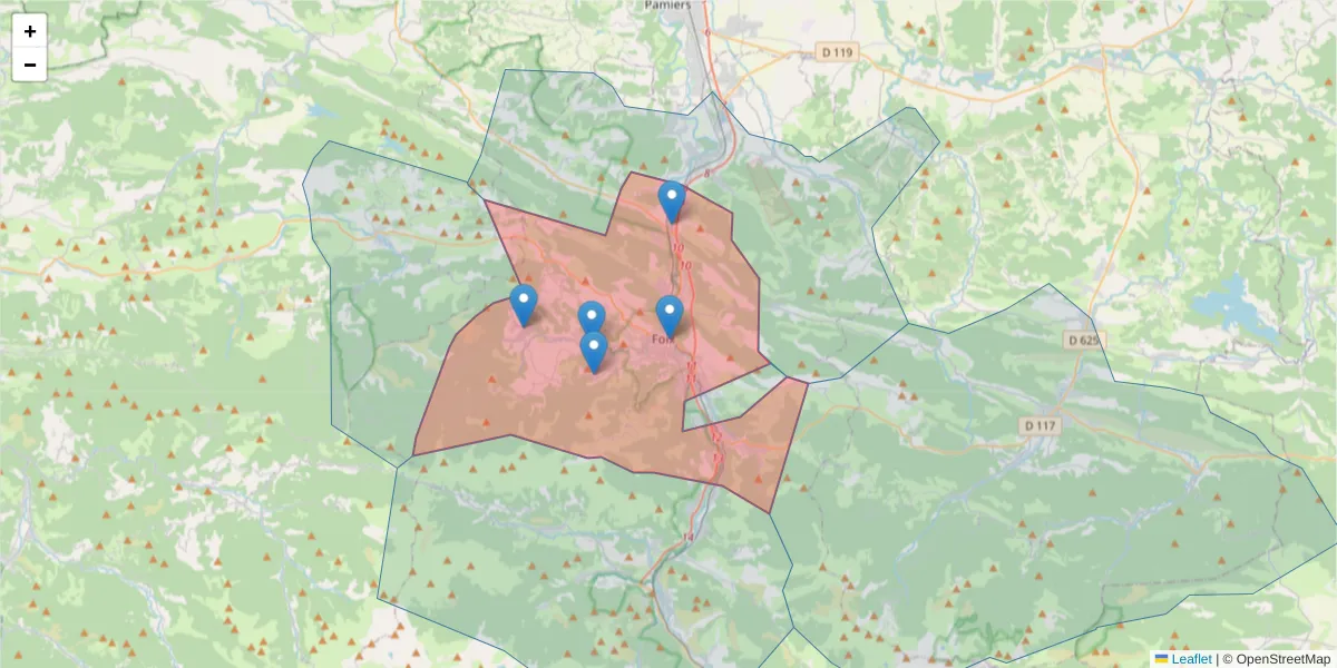 Carte de la zone du code postal  et des codes postaux voisins en France