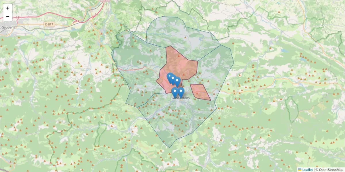 Carte de la zone du code postal  et des codes postaux voisins en France