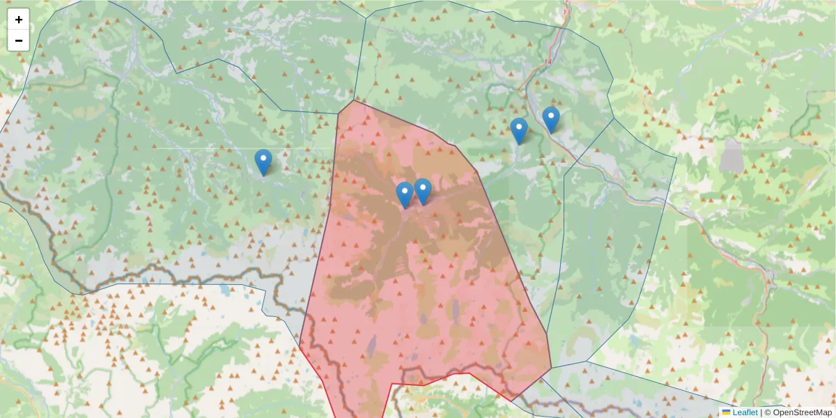 Carte de la zone du code postal  et des codes postaux voisins en France